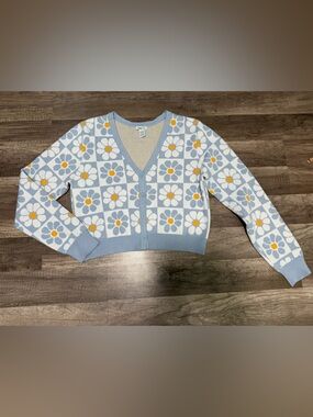 Rue21 Light Blue Daisy Knit Cardigan Sweater Size L